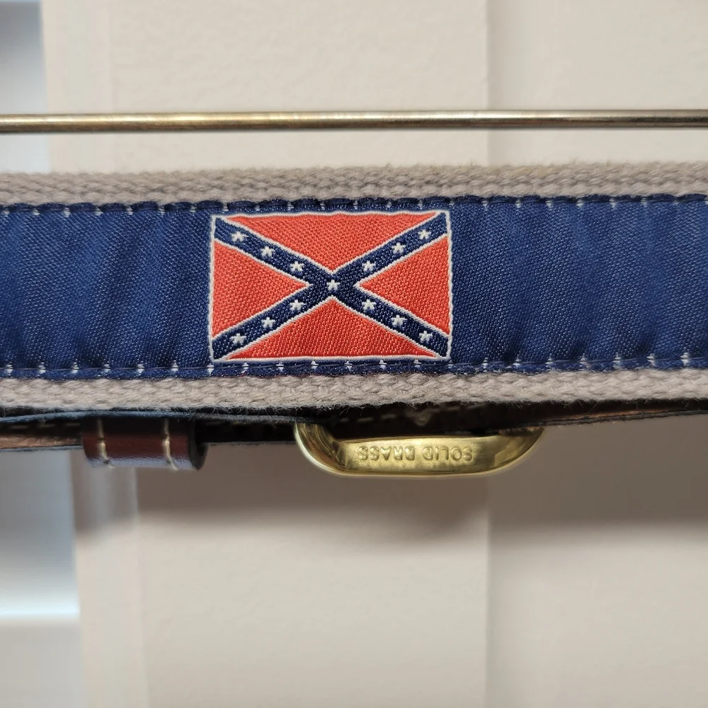 Solid brass canvas leather flag belt patriotic star